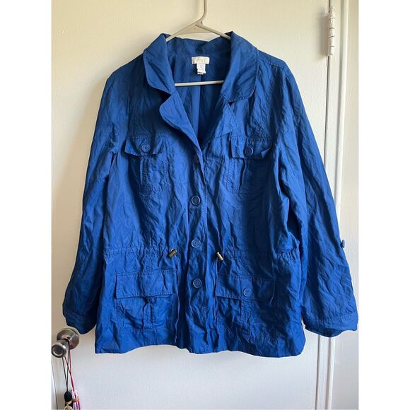 Chico's Jackets & Blazers - Chico's Size 3 Womens XL Button Closure Blue Jacket Scrunch Waist Roll Tab Sleev
